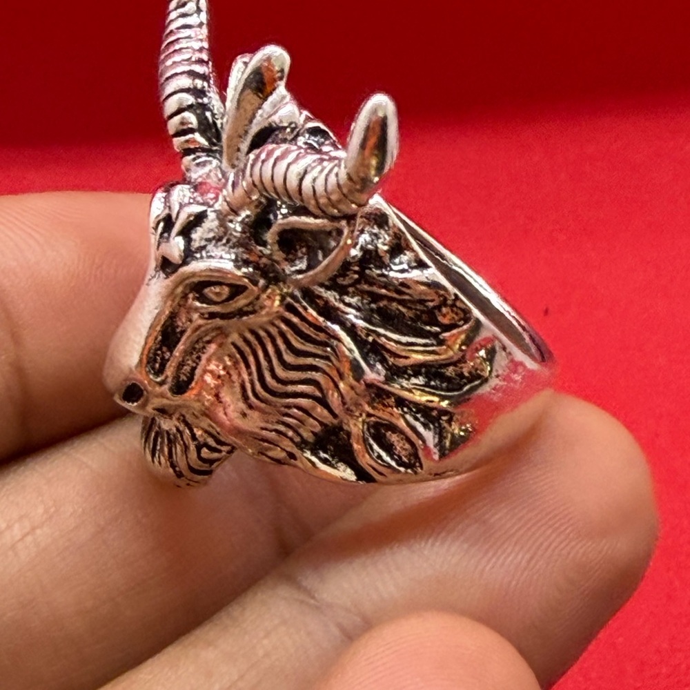 A Very Antique Beautiful Baphomet Goat Head Or Marca pollo Head Ring